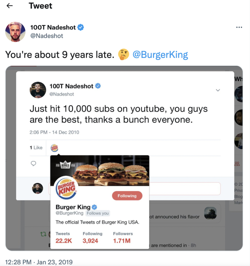 Burger King likes old tweet